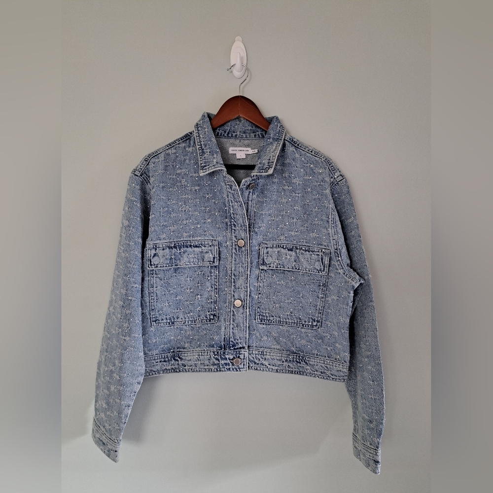 BNWOT. good AmericaGood American Light Blue Speckled Denim Jacket.